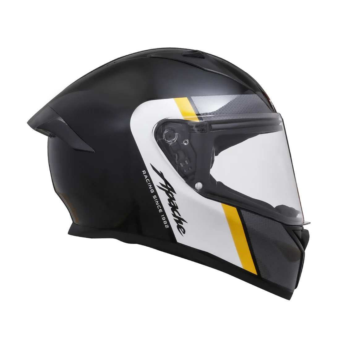 TVS Apache Full Face helmet - Color: Black, White & Yellow Strip - Image 3