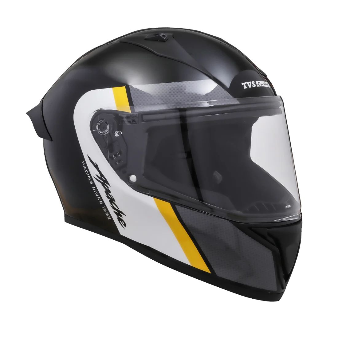 TVS Apache Full Face helmet - Color: Black, White & Yellow Strip - Image 4