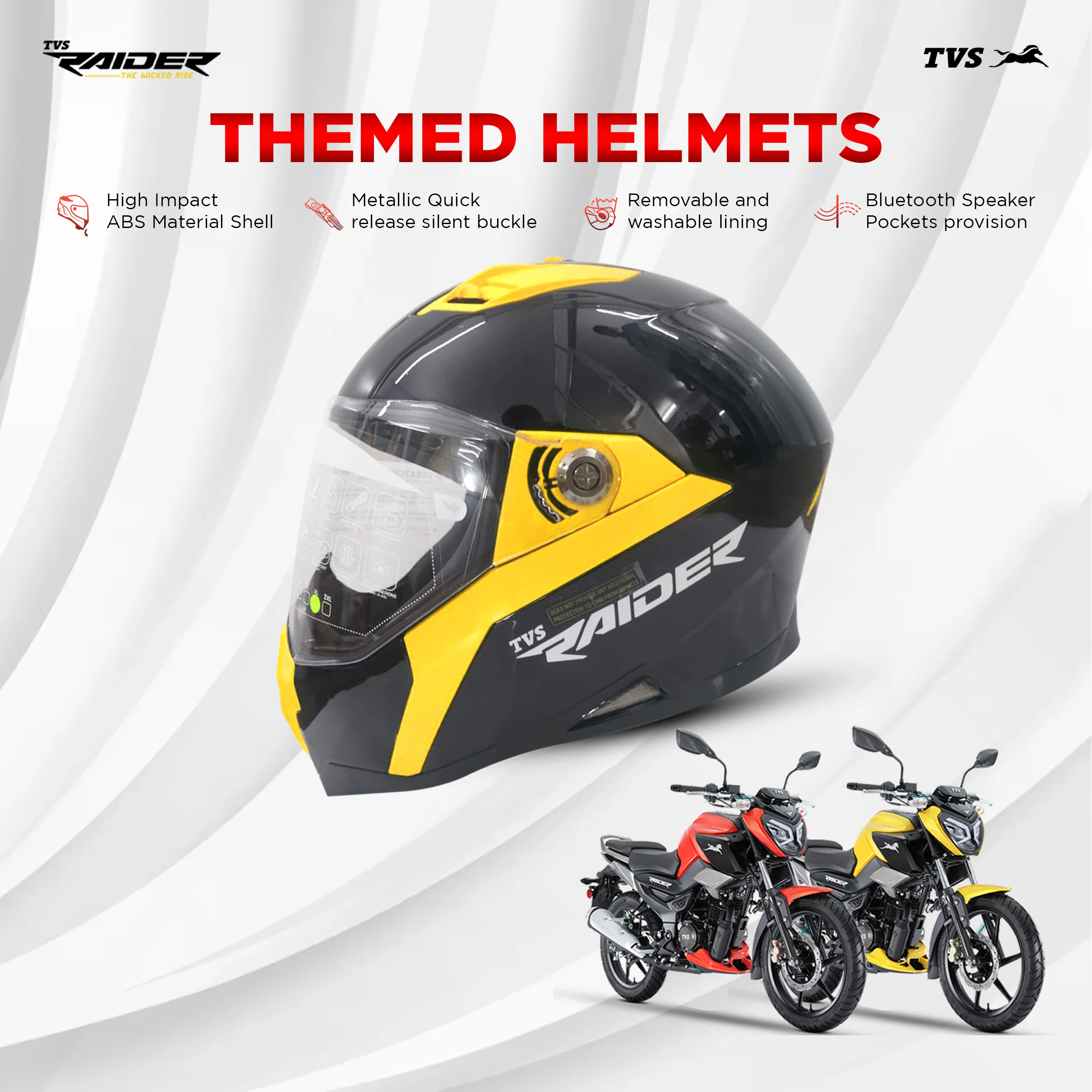 TVS Raider Edition Full Face Helmet | ISI Certified Color; Black & Yellow - Image 2