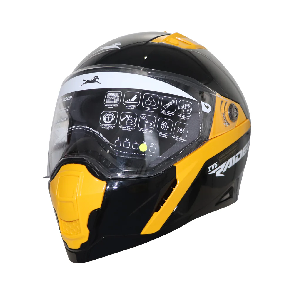TVS Raider Edition Full Face Helmet | ISI Certified Color; Black & Yellow - Image 4