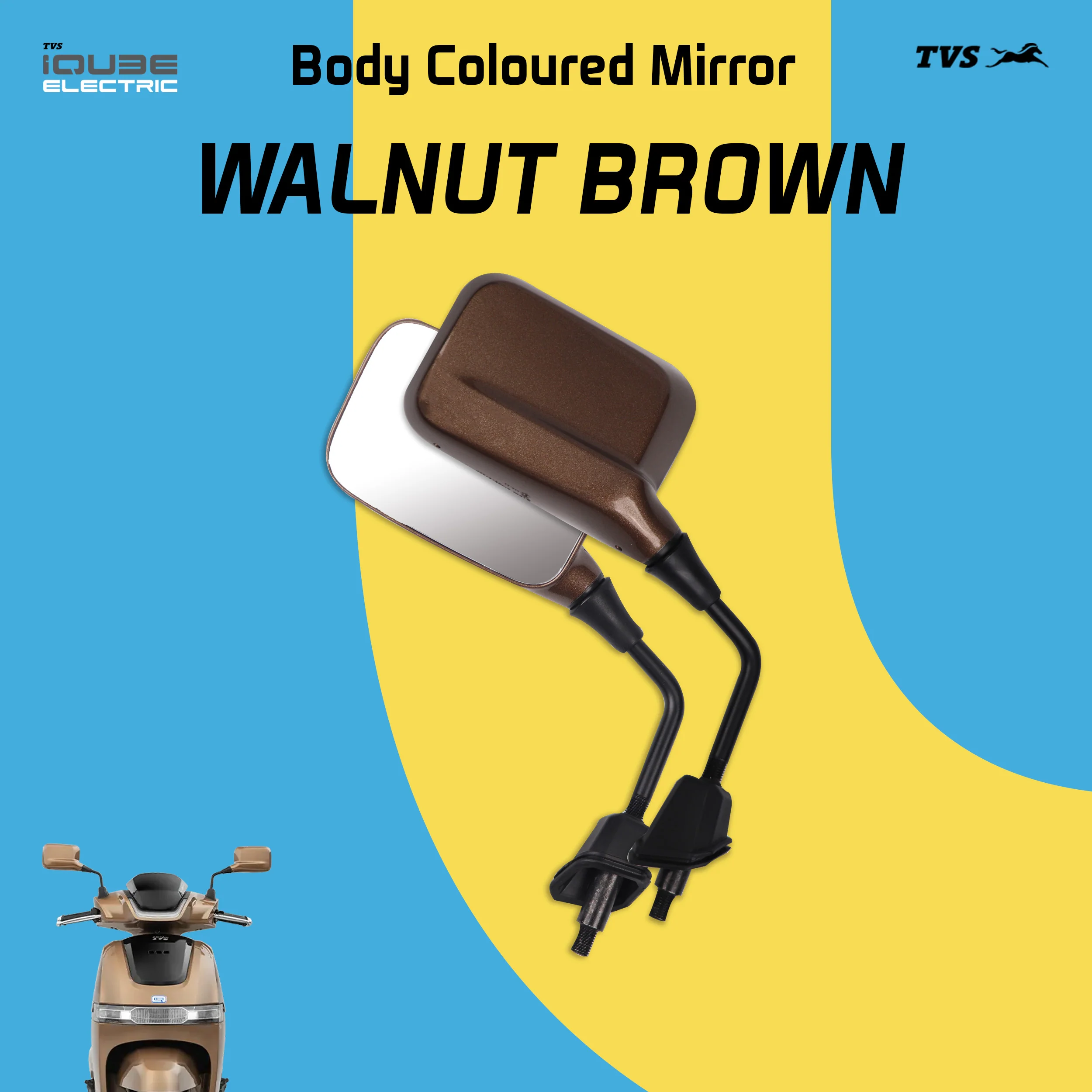 TVS Mirror Set (Left & Right) for IQUBE - Walnut Brown - Image 2