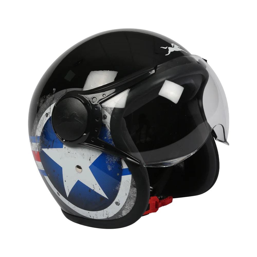 TVS Half Face Captain Motorbike Helmet (Black and Blue) - Image 2