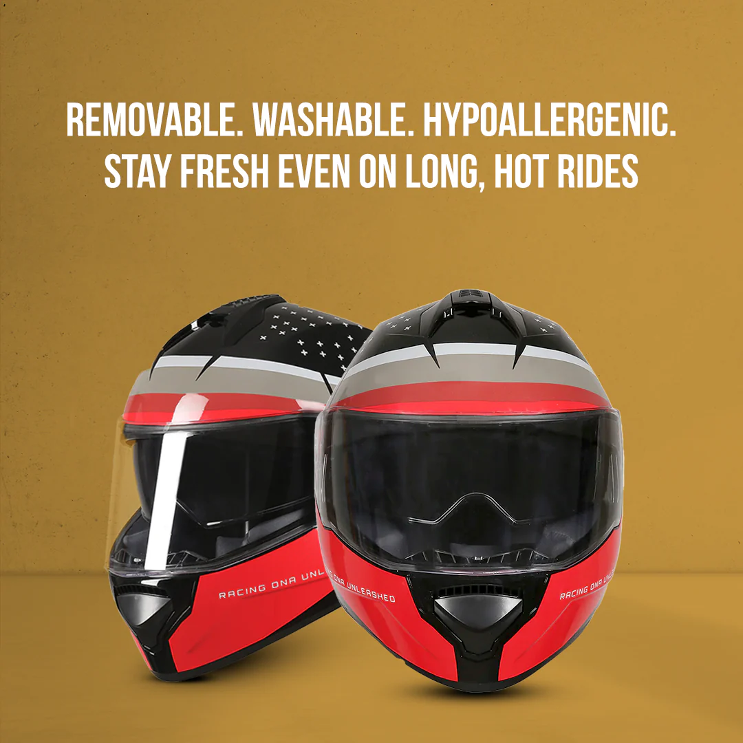 TVS Racing Phantom Series Full Face Dual Visor Helmet for Men | Premium Bike Helmets with ABS Shell, UV Paint | Quick Release System | Aerodynamic Design | DOT & ISI Certified (Black V1) - Image 18