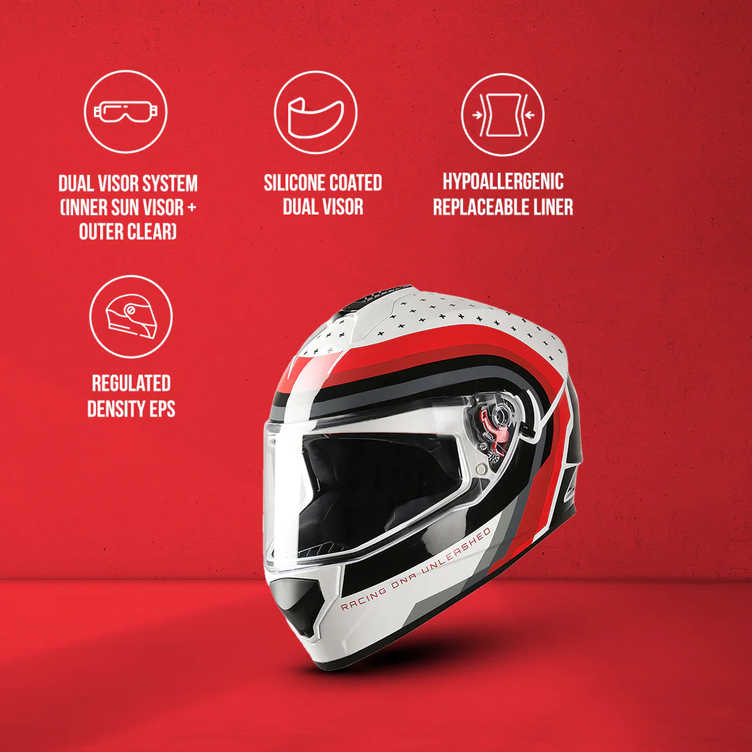 TVS Racing Phantom Series Full Face Dual Visor Helmet for Men | Premium Bike Helmets with ABS Shell, UV Paint | Quick Release System | Aerodynamic Design | DOT & ISI Certified (Black V1) - Image 27