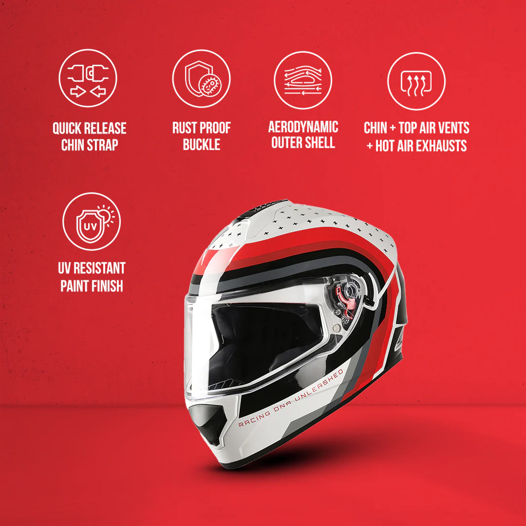 TVS Racing Phantom Series Full Face Dual Visor Helmet for Men | Premium Bike Helmets with ABS Shell, UV Paint | Quick Release System | Aerodynamic Design | DOT & ISI Certified (Black V1) - Image 28