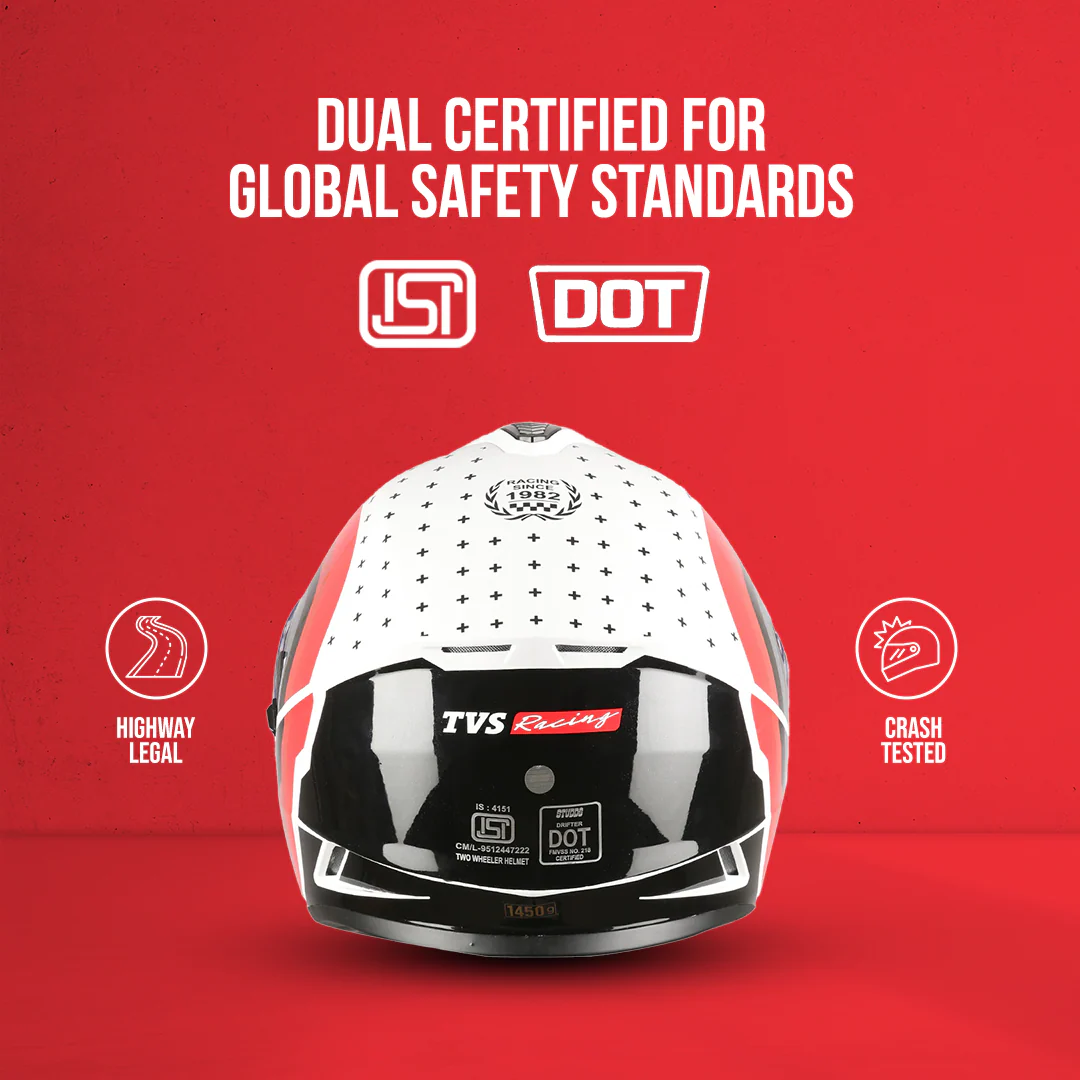 TVS Racing Phantom Series Full Face Dual Visor Helmet for Men | Premium Bike Helmets with ABS Shell, UV Paint | Quick Release System | Aerodynamic Design | DOT & ISI Certified (Black V1) - Image 29