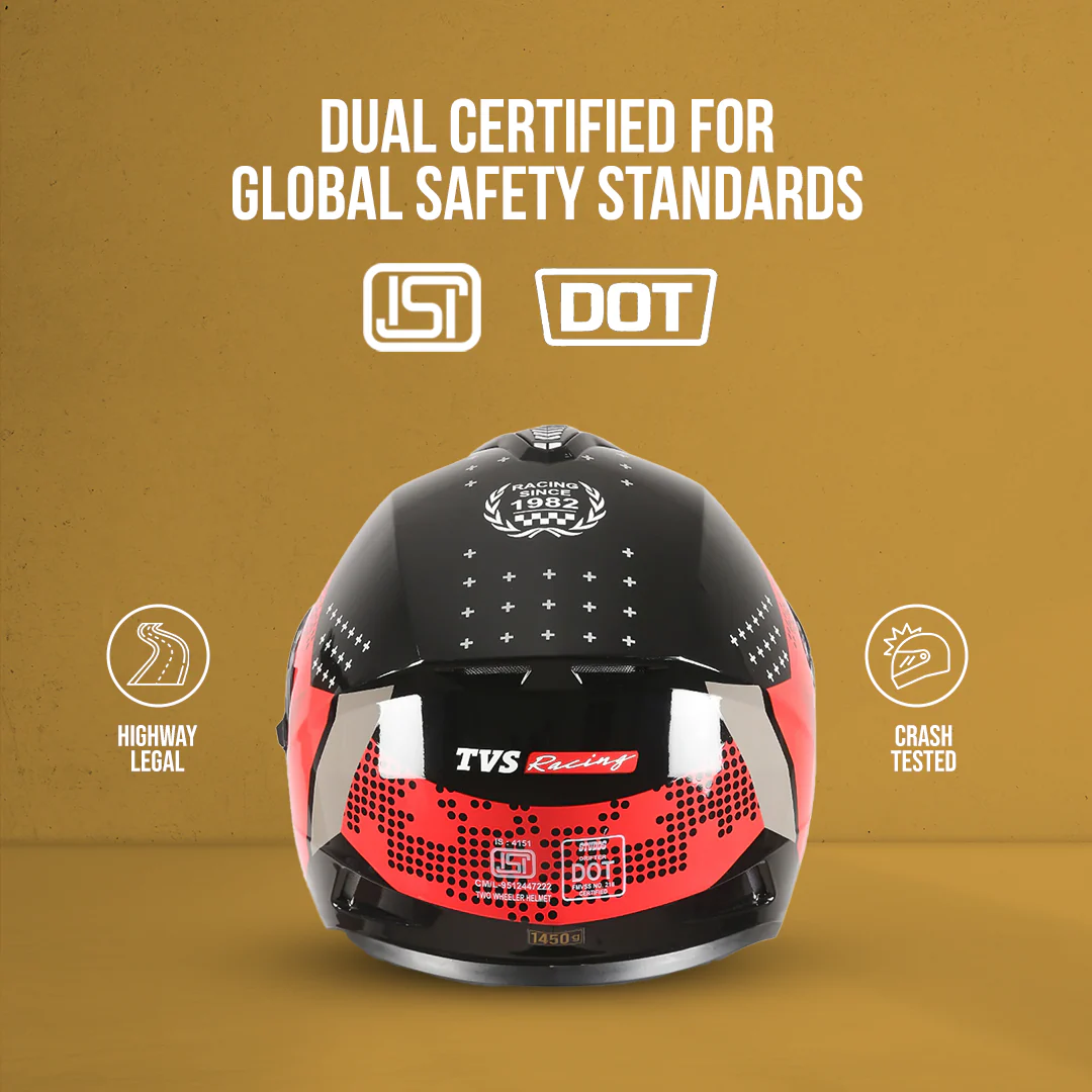 TVS Racing Phantom Series Full Face Dual Visor Helmet for Men | Premium Bike Helmets with ABS Shell, UV Paint | Quick Release System | Aerodynamic Design | DOT & ISI Certified (Black V1) - Image 5