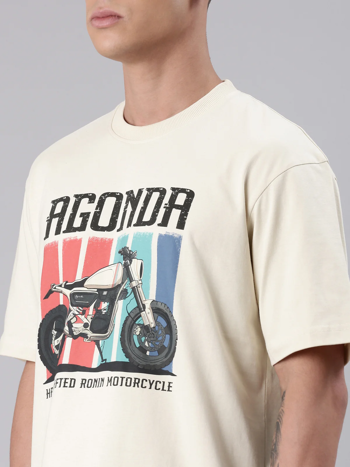 TVS Lifestyle 100% Cotton Oversized Graphic T-shirt for Men | Premium 220 GSM Heavyweight Tee with Relaxed Fit | Soft Cotton Oversized T Shirt for Boys | Durable Ribbed Neckline Streetwear Style - Image 4