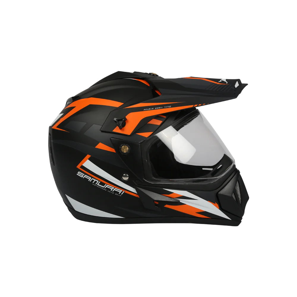 TVS Motorbike Helmet Black Orange and White - Image 2