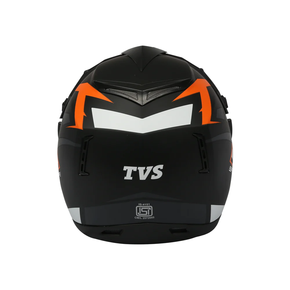 TVS Motorbike Helmet Black Orange and White - Image 4