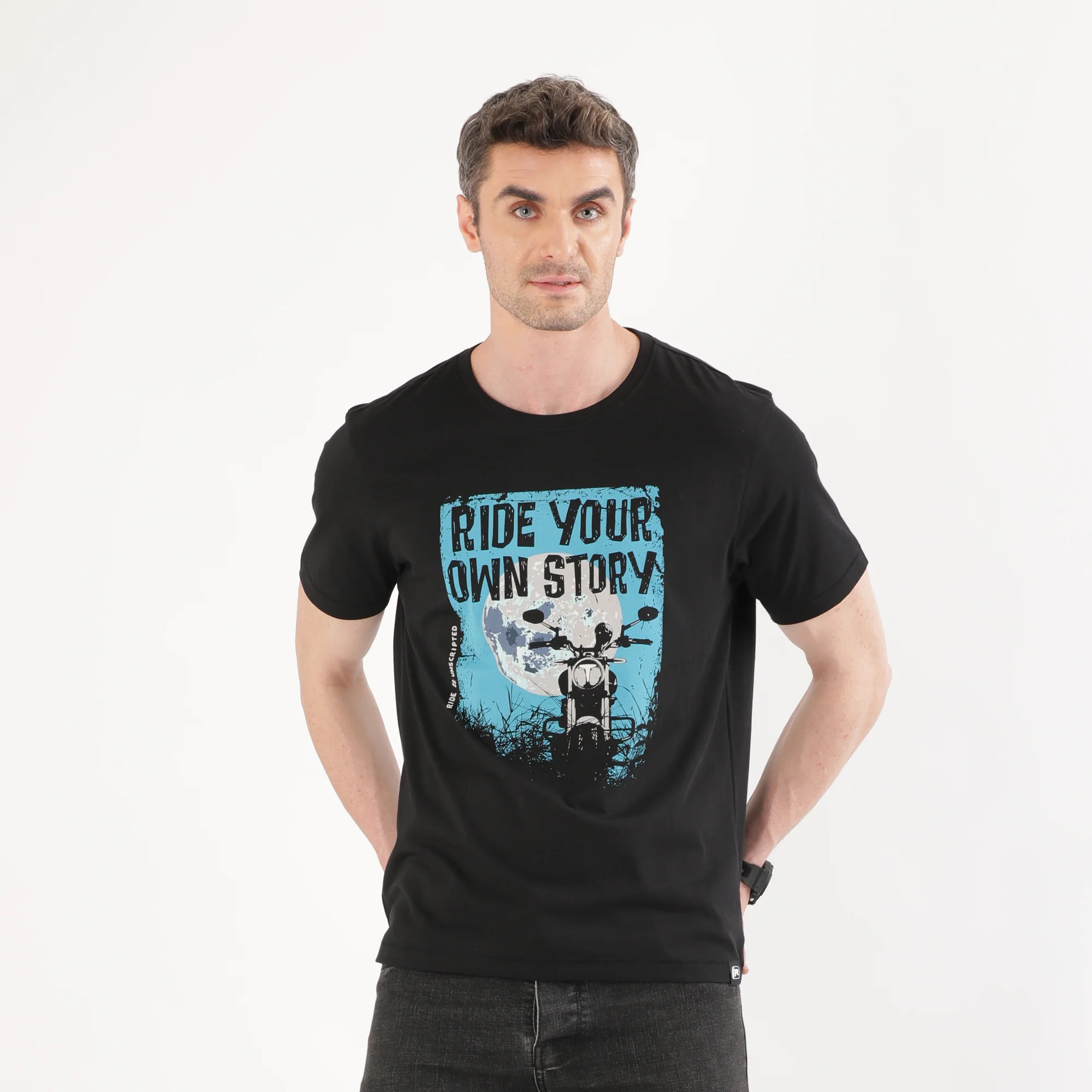 TVS Originals Collection Crew Neck T-Shirt – Bold Street Style, 100% Pure Cotton, Ultra-Soft Comfort, Breathable Anti-Odor Fabric, Skin-Friendly & Long-Lasting Durability for Riders (Modern Retro Black) - Image 4