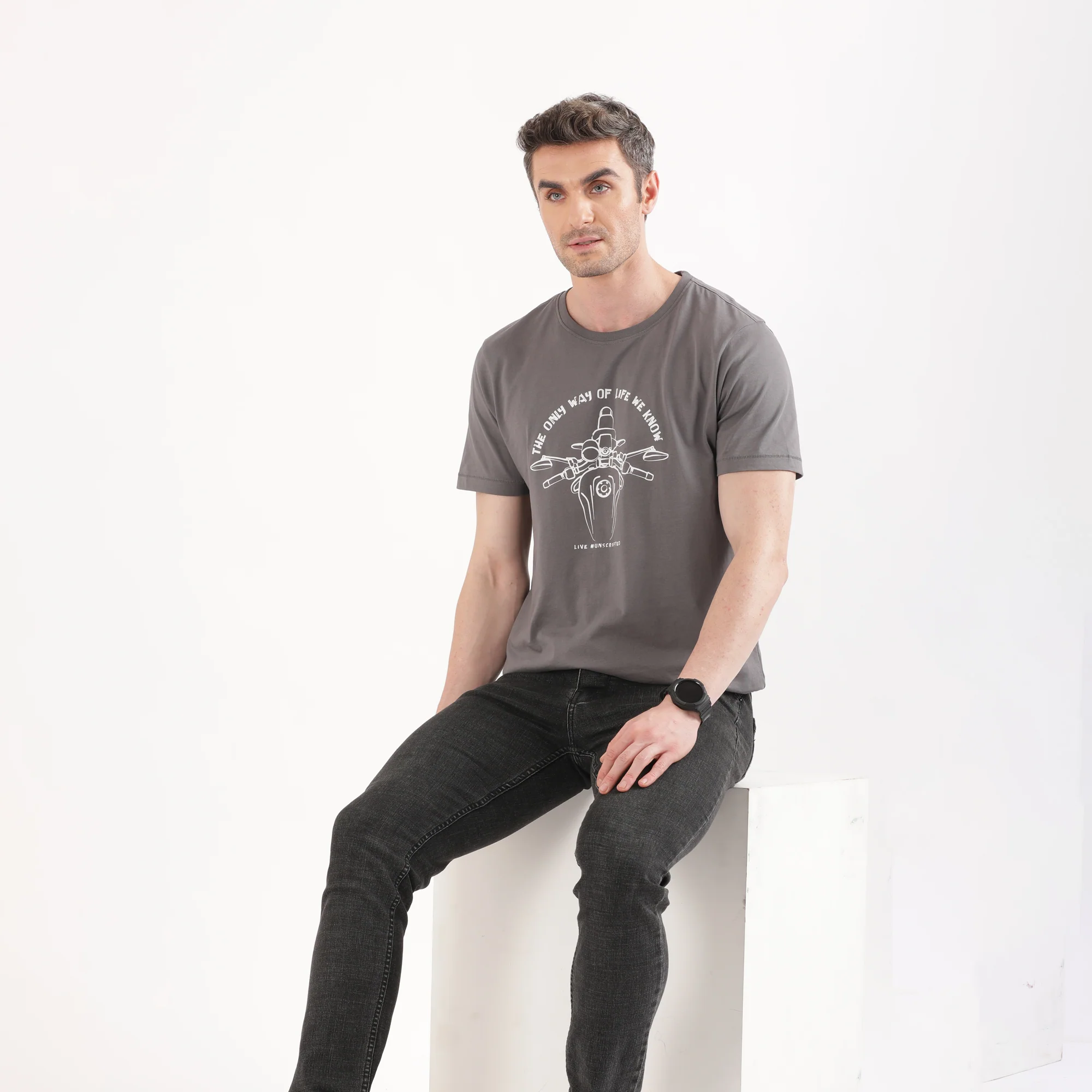 TVS Originals Collection Crew Neck T-Shirt – Bold Street Style, 100% Pure Cotton, Ultra-Soft Comfort, Breathable Anti-Odor Fabric, Skin-Friendly & Long-Lasting Durability for Riders (Modern Retro Grey) - Image 3
