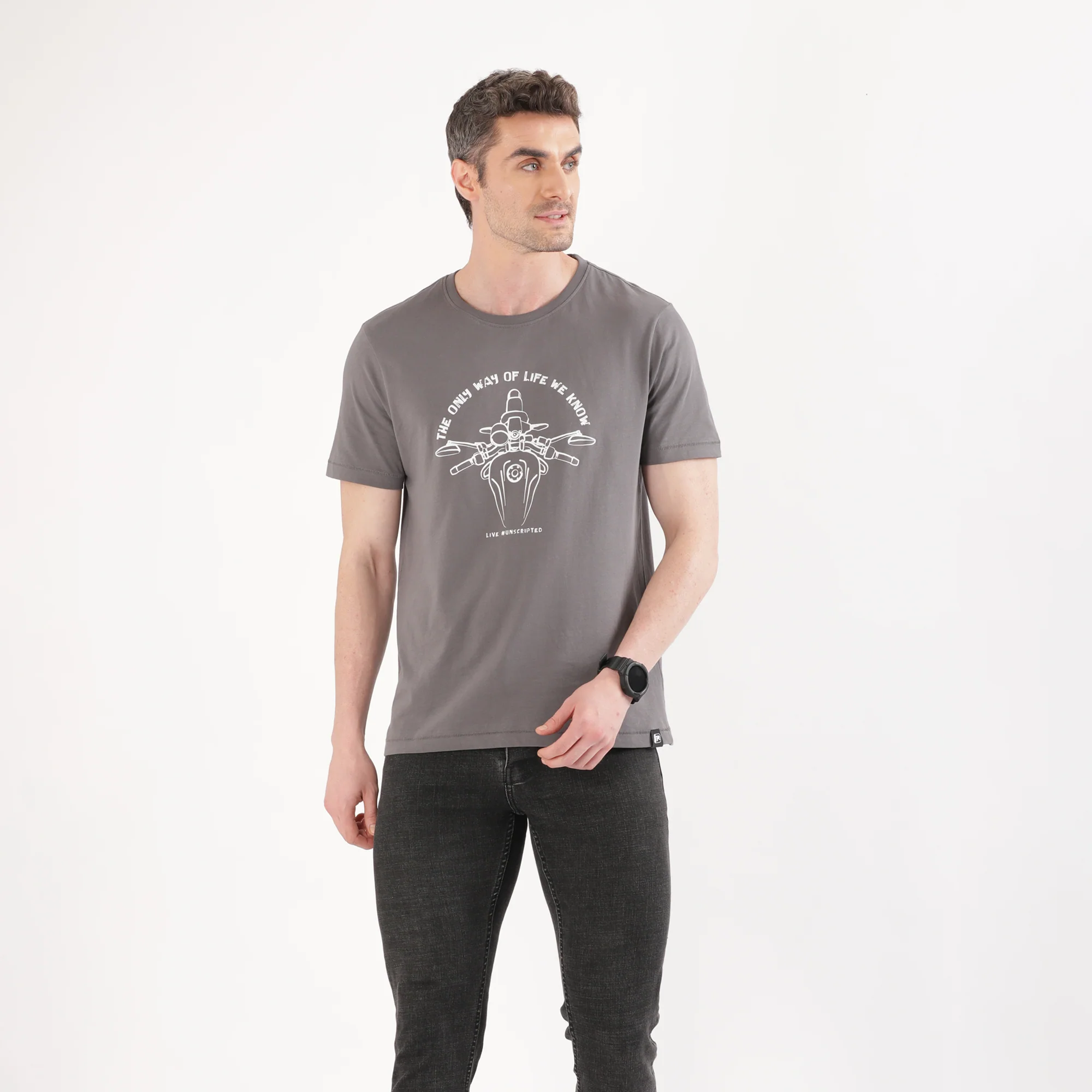 TVS Originals Collection Crew Neck T-Shirt – Bold Street Style, 100% Pure Cotton, Ultra-Soft Comfort, Breathable Anti-Odor Fabric, Skin-Friendly & Long-Lasting Durability for Riders (Modern Retro Grey) - Image 4