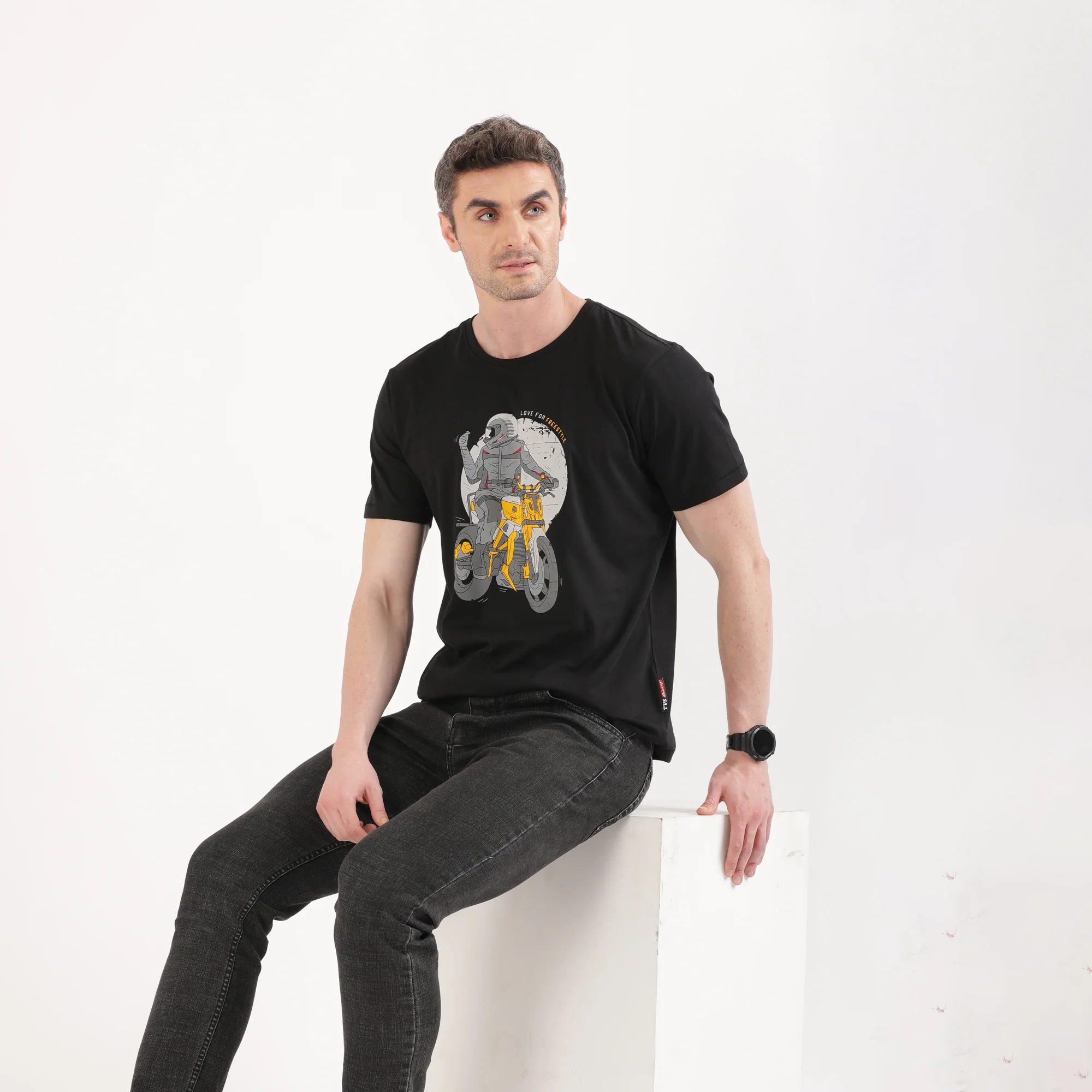 TVS Originals Collection Crew Neck T-Shirt – Bold Street Style, 100% Pure Cotton, Ultra-Soft Comfort, Breathable Anti-Odor Fabric, Skin-Friendly & Long-Lasting Durability for Riders (Racing Black) - Image 3