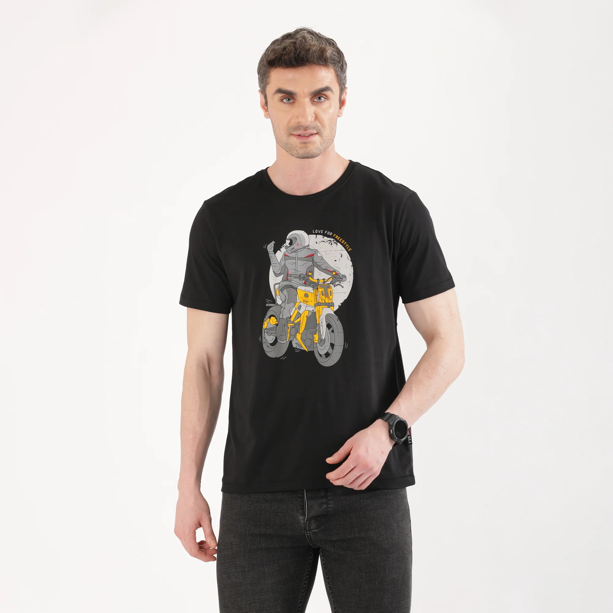 TVS Originals Collection Crew Neck T-Shirt – Bold Street Style, 100% Pure Cotton, Ultra-Soft Comfort, Breathable Anti-Odor Fabric, Skin-Friendly & Long-Lasting Durability for Riders (Racing Black) - Image 4
