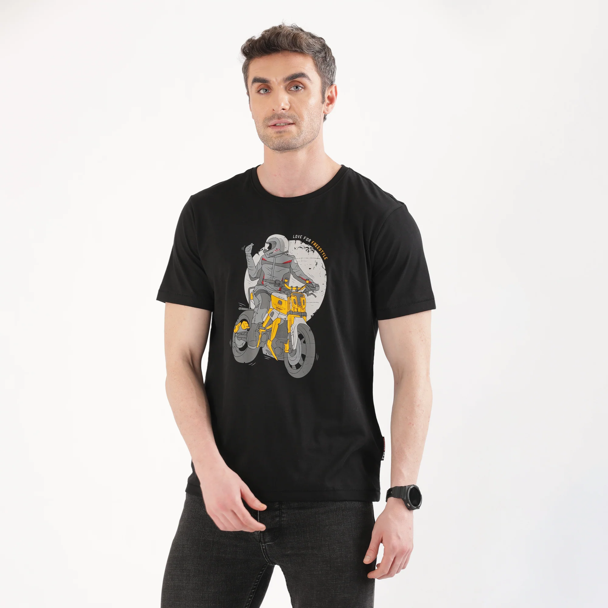 TVS Originals Collection Crew Neck T-Shirt – Bold Street Style, 100% Pure Cotton, Ultra-Soft Comfort, Breathable Anti-Odor Fabric, Skin-Friendly & Long-Lasting Durability for Riders (Racing Black) - Image 5