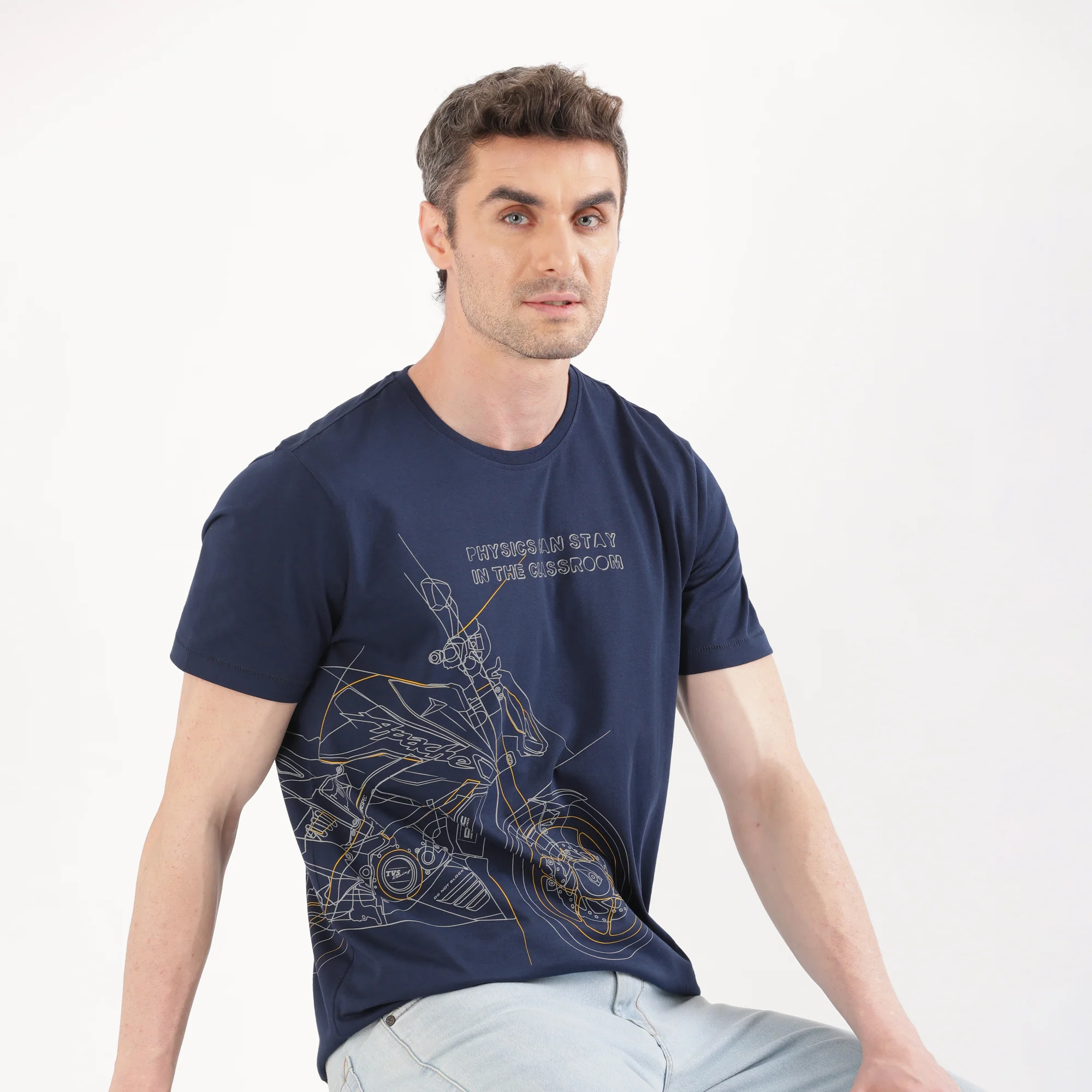 TVS Originals Collection Crew Neck T-Shirt – Bold Street Style, 100% Pure Cotton, Ultra-Soft Comfort, Breathable Anti-Odor Fabric, Skin-Friendly & Long-Lasting Durability for Riders (Racing Navy) - Image 3
