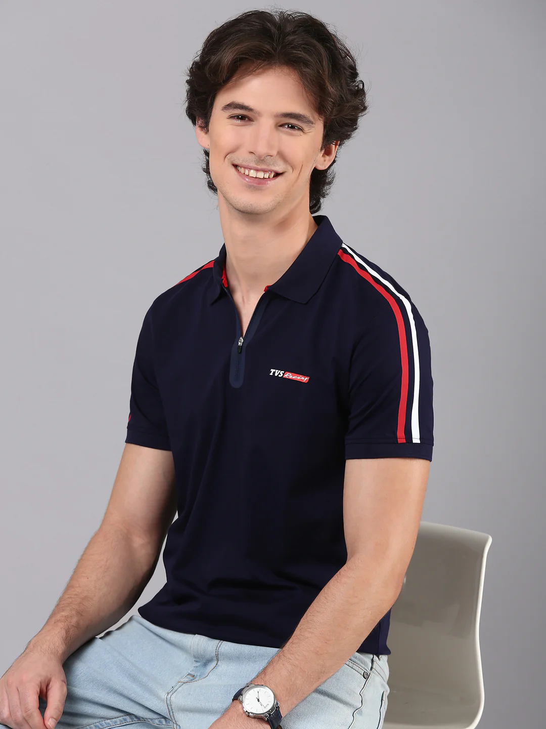TVS Originals Racing 100% Cotton Mercerised Polo T-Shirt | 180 GSM | Sleek Zipper Placket | Soft Sheen Finish | Lightweight & Durable | Regular Fit | Heat-Sealed Neck | Premium Everyday Wear - Image 2