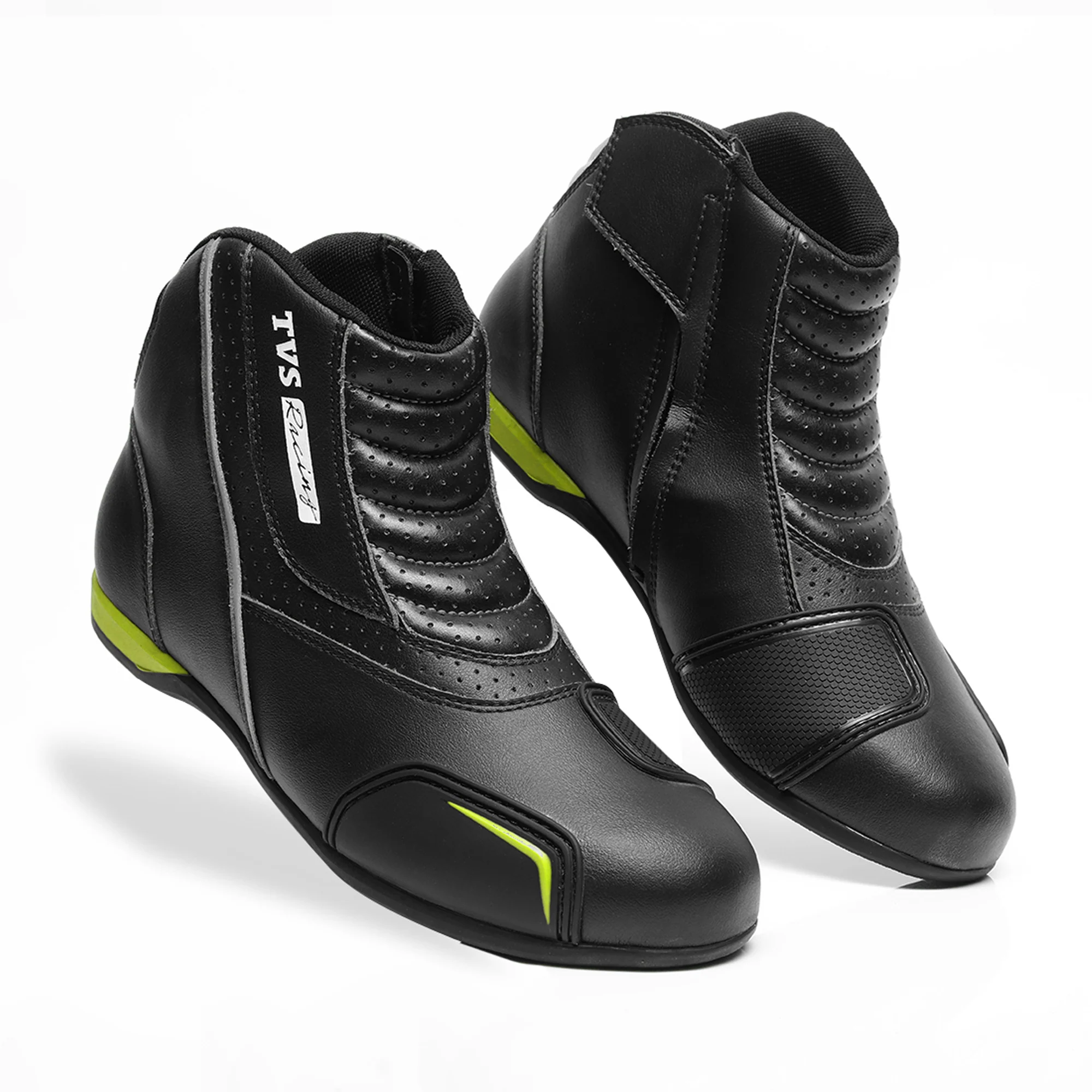 TVS Racing Ankle Length Slip-On Riding Boots for Men:Anti-Microbial & Waterproof Riding Shoes with Reflective Panels, Ventilated Biker Boots with Ankle-Toe Protection-Men's Riding Boots (Neon) - Image 3