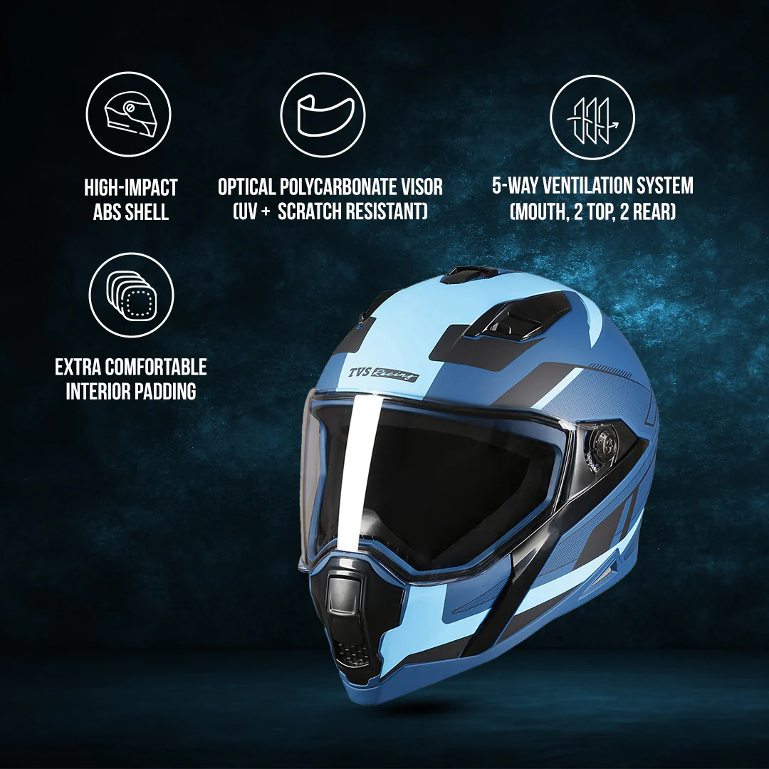 TVS Racing Anti Matter Full Face Helmet for Bike & Motorcycle Riders # -DOT & ISI Certified-Lightweight ABS Shell, UV Resistant-Ventilated Comfort Liner, Quick-Release Visor & Chin Strap - Image 19