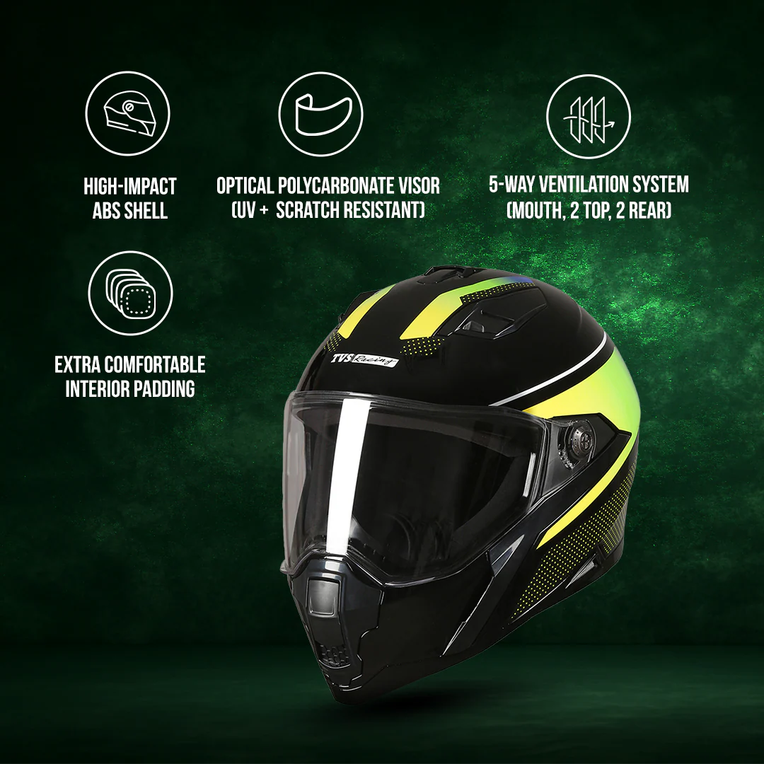 TVS Racing Anti Matter Full Face Helmet for Bike & Motorcycle Riders # -DOT & ISI Certified-Lightweight ABS Shell, UV Resistant-Ventilated Comfort Liner, Quick-Release Visor & Chin Strap - Image 68