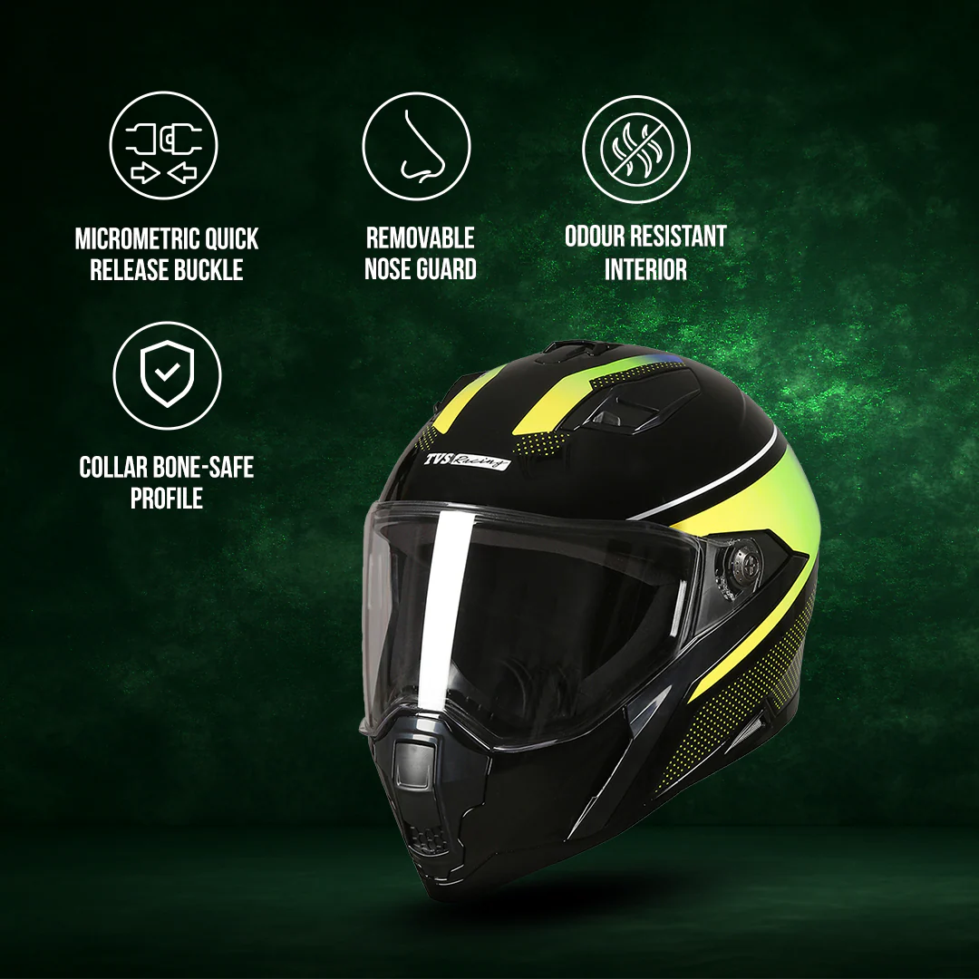TVS Racing Anti Matter Full Face Helmet for Bike & Motorcycle Riders # -DOT & ISI Certified-Lightweight ABS Shell, UV Resistant-Ventilated Comfort Liner, Quick-Release Visor & Chin Strap - Image 69