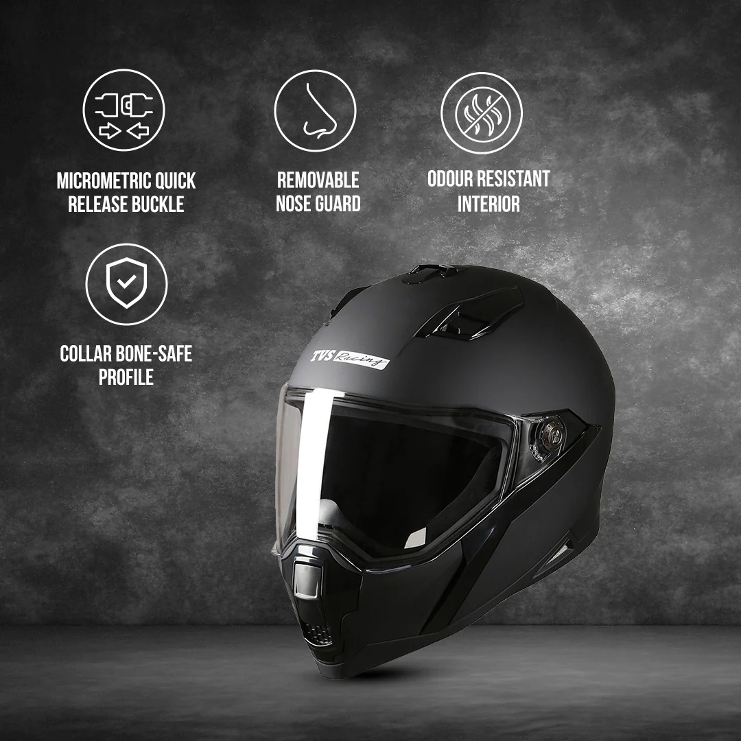 TVS Racing Anti Matter Full Face Helmet for Bike & Motorcycle Riders # -DOT & ISI Certified-Lightweight ABS Shell, UV Resistant-Ventilated Comfort Liner, Quick-Release Visor & Chin Strap - Image 7