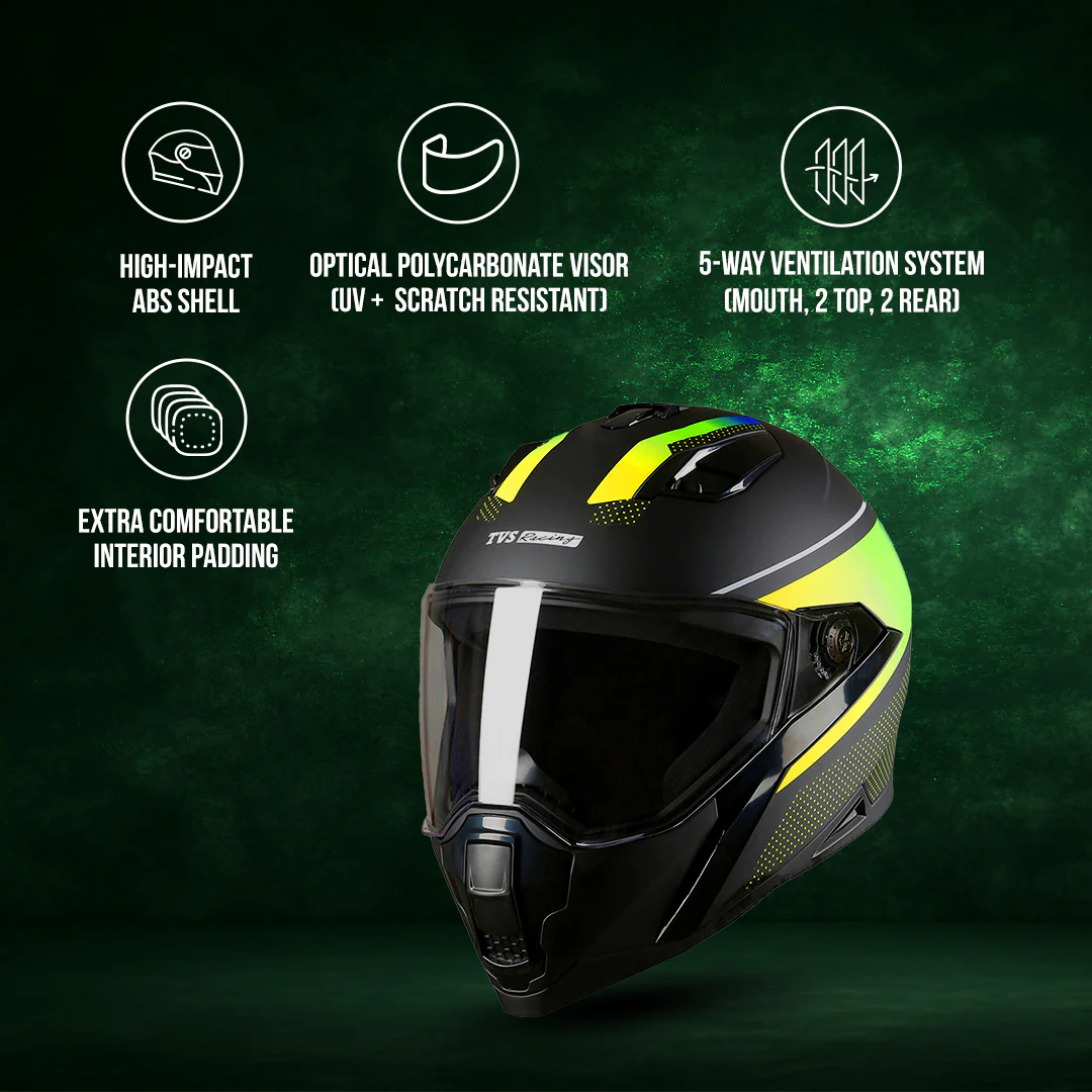 TVS Racing Anti Matter Full Face Helmet for Bike & Motorcycle Riders # -DOT & ISI Certified-Lightweight ABS Shell, UV Resistant-Ventilated Comfort Liner, Quick-Release Visor & Chin Strap - Image 82