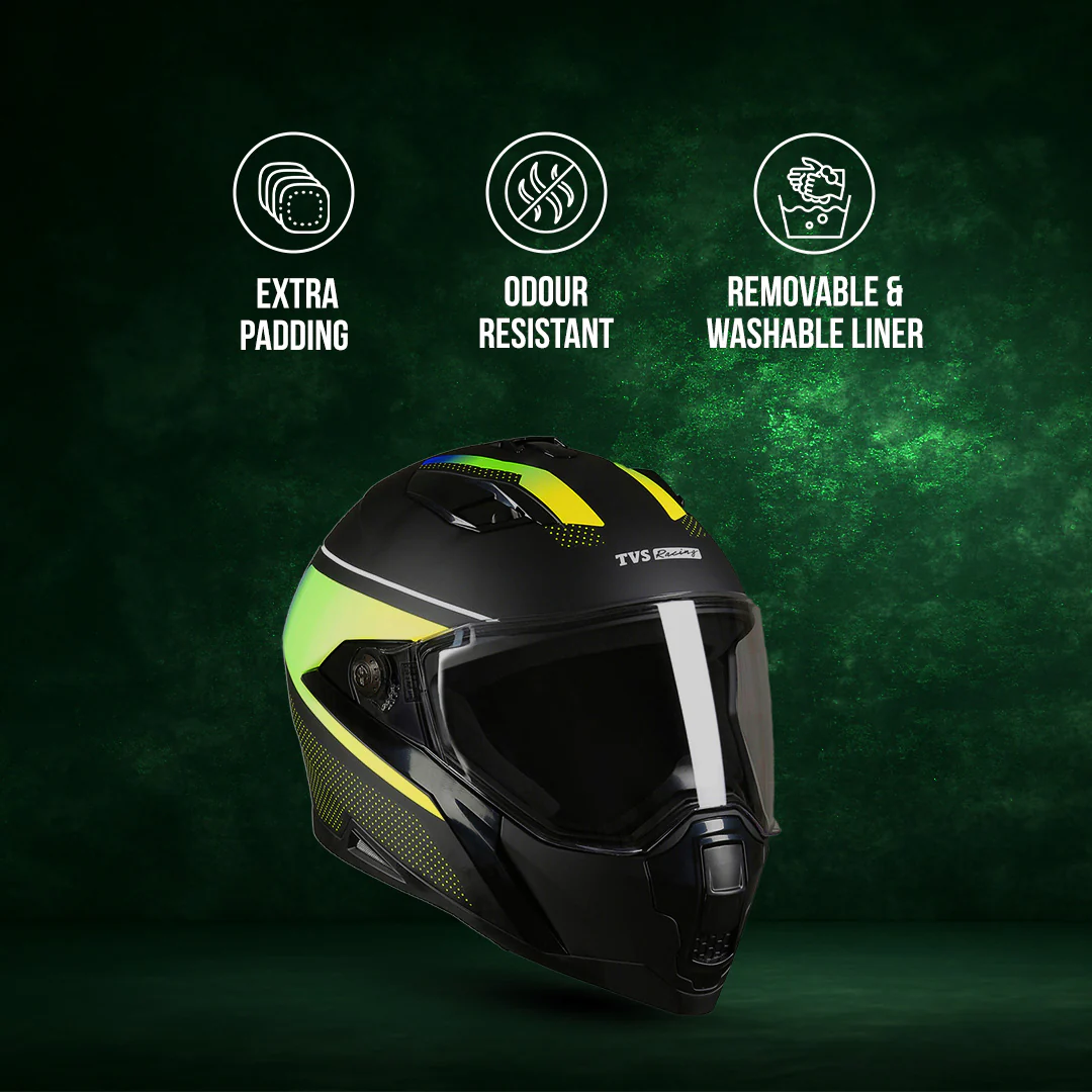 TVS Racing Anti Matter Full Face Helmet for Bike & Motorcycle Riders # -DOT & ISI Certified-Lightweight ABS Shell, UV Resistant-Ventilated Comfort Liner, Quick-Release Visor & Chin Strap - Image 86