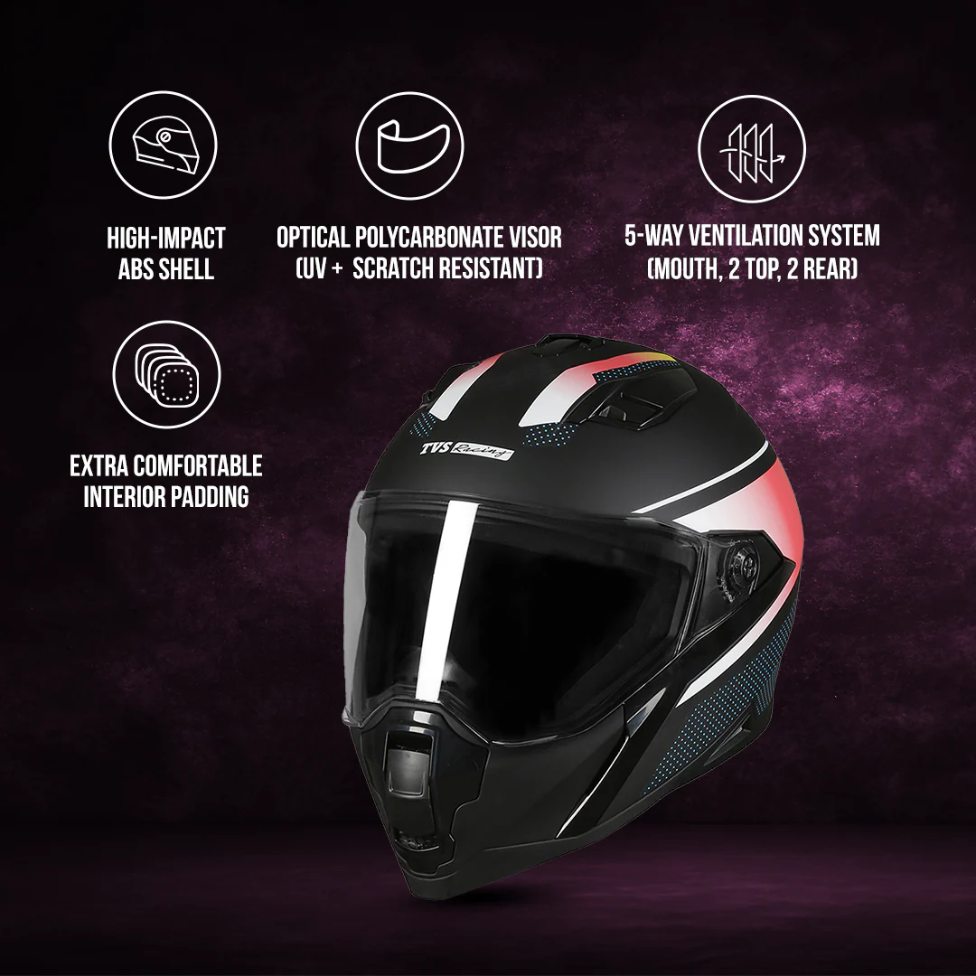 TVS Racing Anti Matter Full Face Helmet for Bike & Motorcycle Riders # -DOT & ISI Certified-Lightweight ABS Shell, UV Resistant-Ventilated Comfort Liner, Quick-Release Visor & Chin Strap - Image 93