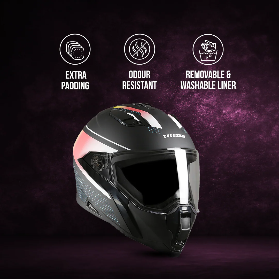 TVS Racing Anti Matter Full Face Helmet for Bike & Motorcycle Riders # -DOT & ISI Certified-Lightweight ABS Shell, UV Resistant-Ventilated Comfort Liner, Quick-Release Visor & Chin Strap - Image 96