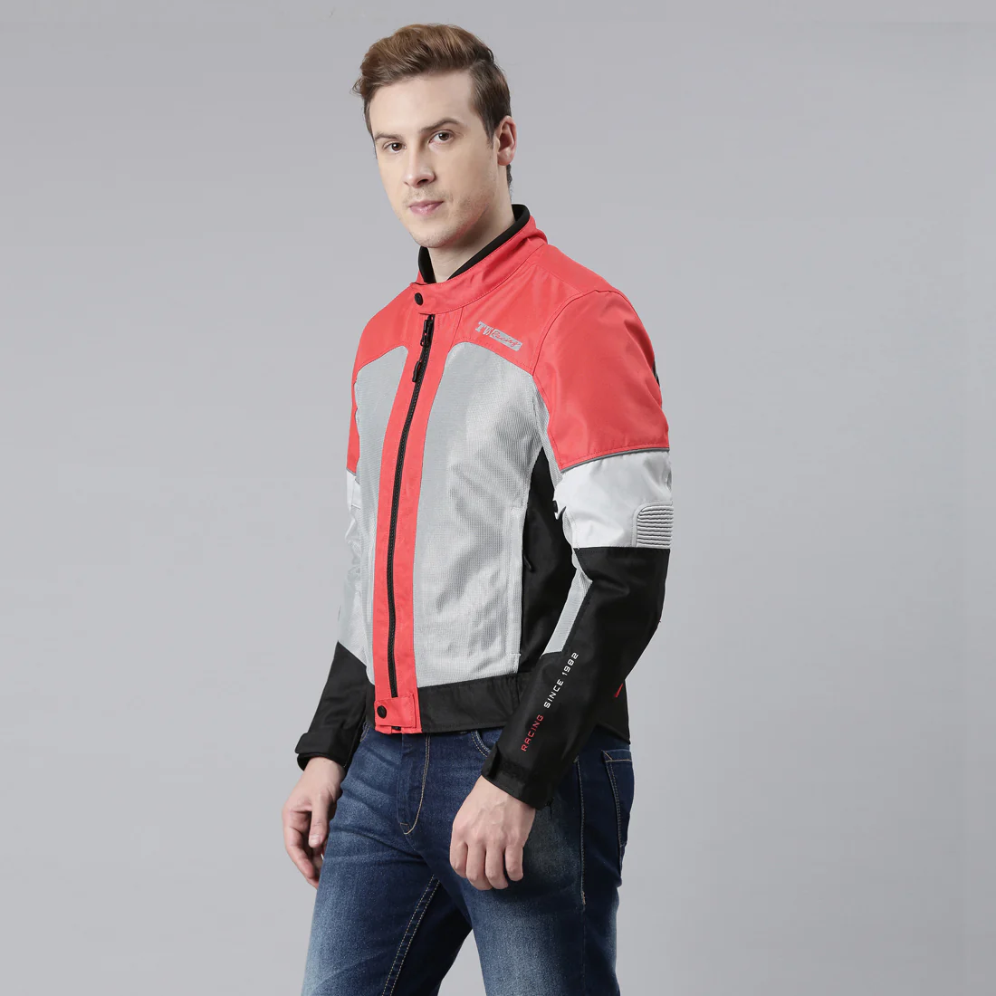 TVS Racing Asphalt Riding Jacket for Men- High Abrasion 600D Polyester, CE Level 2 Armour Protection – Essential Bike Jacket for Bikers (Grey) - Image 36