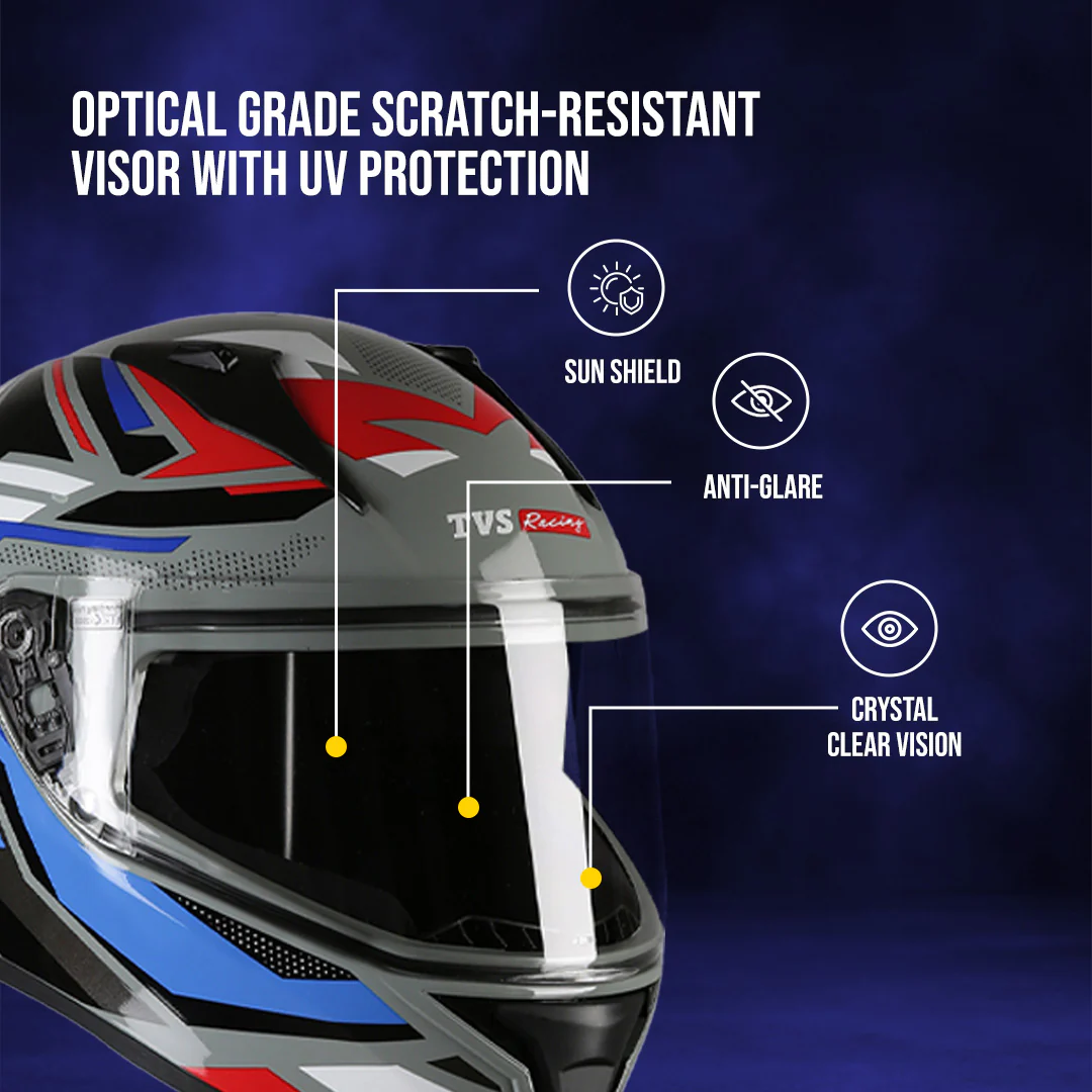 TVS Racing Titan Series Full Face Helmet for Men | Premium Bike Helmets with ABS Shell, UV Paint | Quick Release System | Aerodynamic Design | DOT & ISI Certified - Image 11