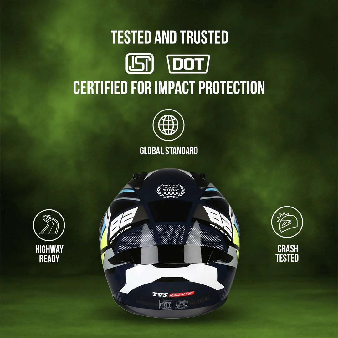 TVS Racing Titan Series Full Face Helmet for Men | Premium Bike Helmets with ABS Shell, UV Paint | Quick Release System | Aerodynamic Design | DOT & ISI Certified - Image 18