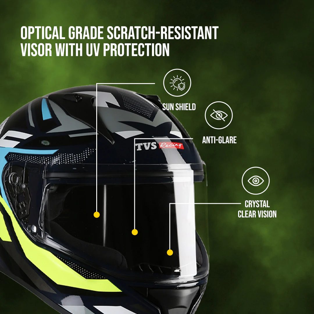TVS Racing Titan Series Full Face Helmet for Men | Premium Bike Helmets with ABS Shell, UV Paint | Quick Release System | Aerodynamic Design | DOT & ISI Certified - Image 21