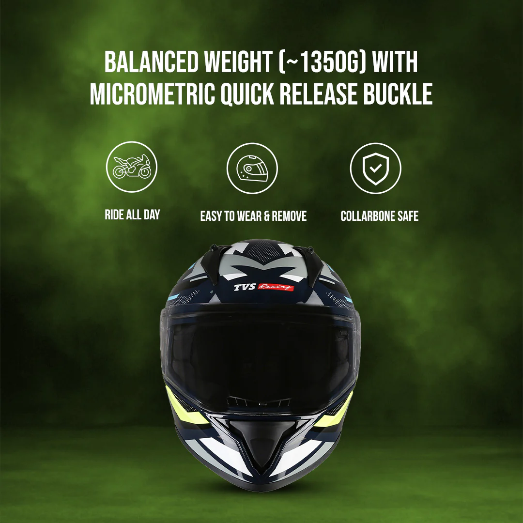 TVS Racing Titan Series Full Face Helmet for Men | Premium Bike Helmets with ABS Shell, UV Paint | Quick Release System | Aerodynamic Design | DOT & ISI Certified - Image 22