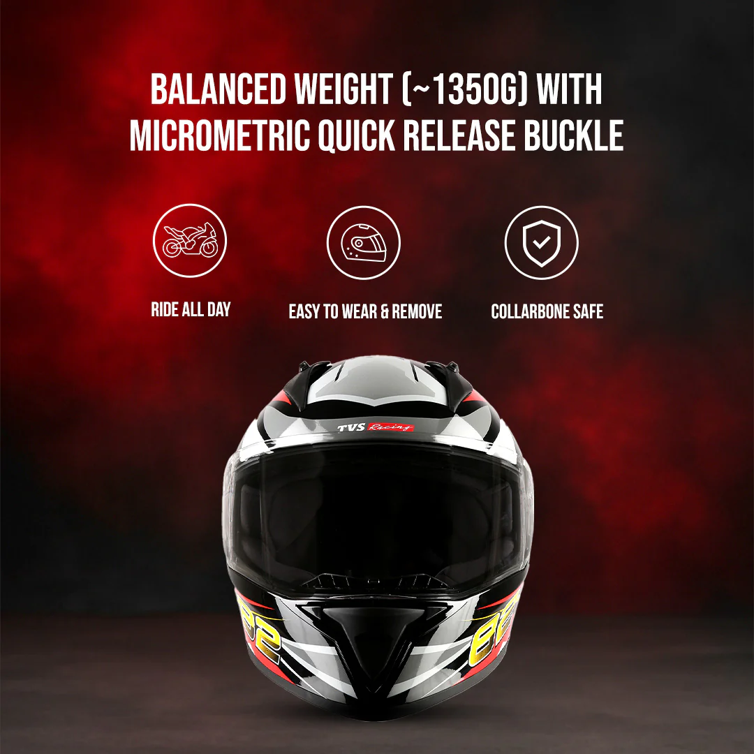TVS Racing Titan Series Full Face Helmet for Men | Premium Bike Helmets with ABS Shell, UV Paint | Quick Release System | Aerodynamic Design | DOT & ISI Certified - Image 46