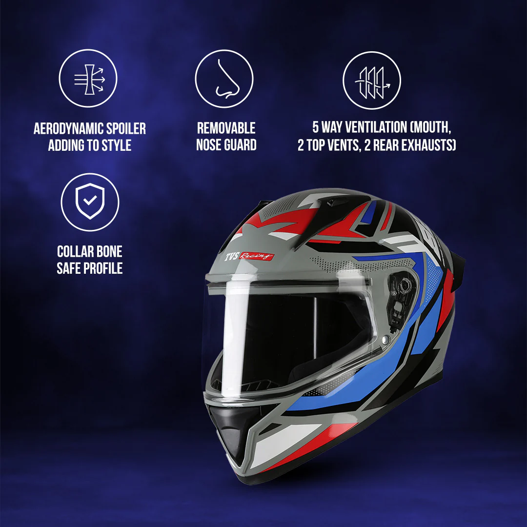TVS Racing Titan Series Full Face Helmet for Men | Premium Bike Helmets with ABS Shell, UV Paint | Quick Release System | Aerodynamic Design | DOT & ISI Certified - Image 7