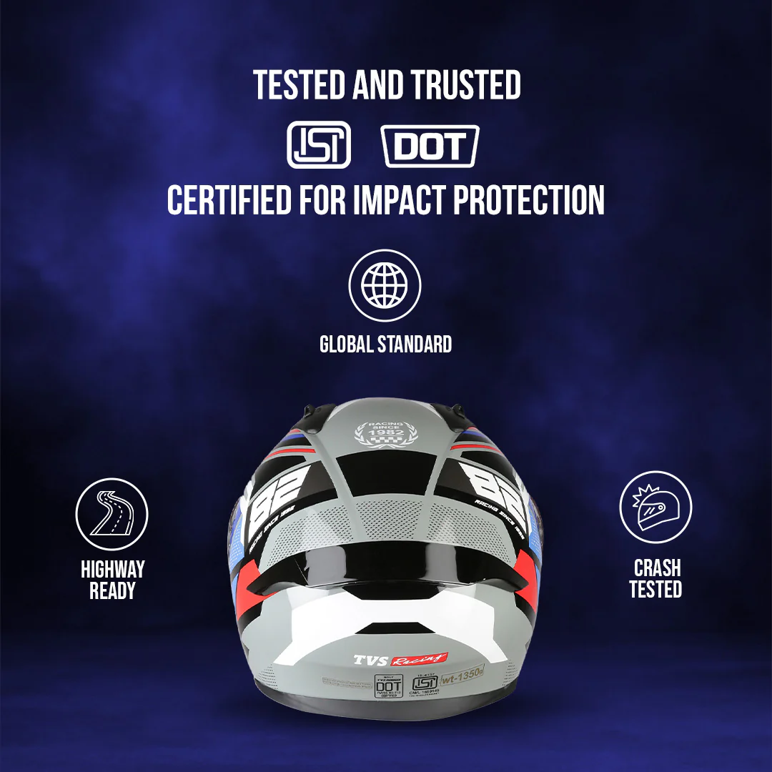 TVS Racing Titan Series Full Face Helmet for Men | Premium Bike Helmets with ABS Shell, UV Paint | Quick Release System | Aerodynamic Design | DOT & ISI Certified - Image 8