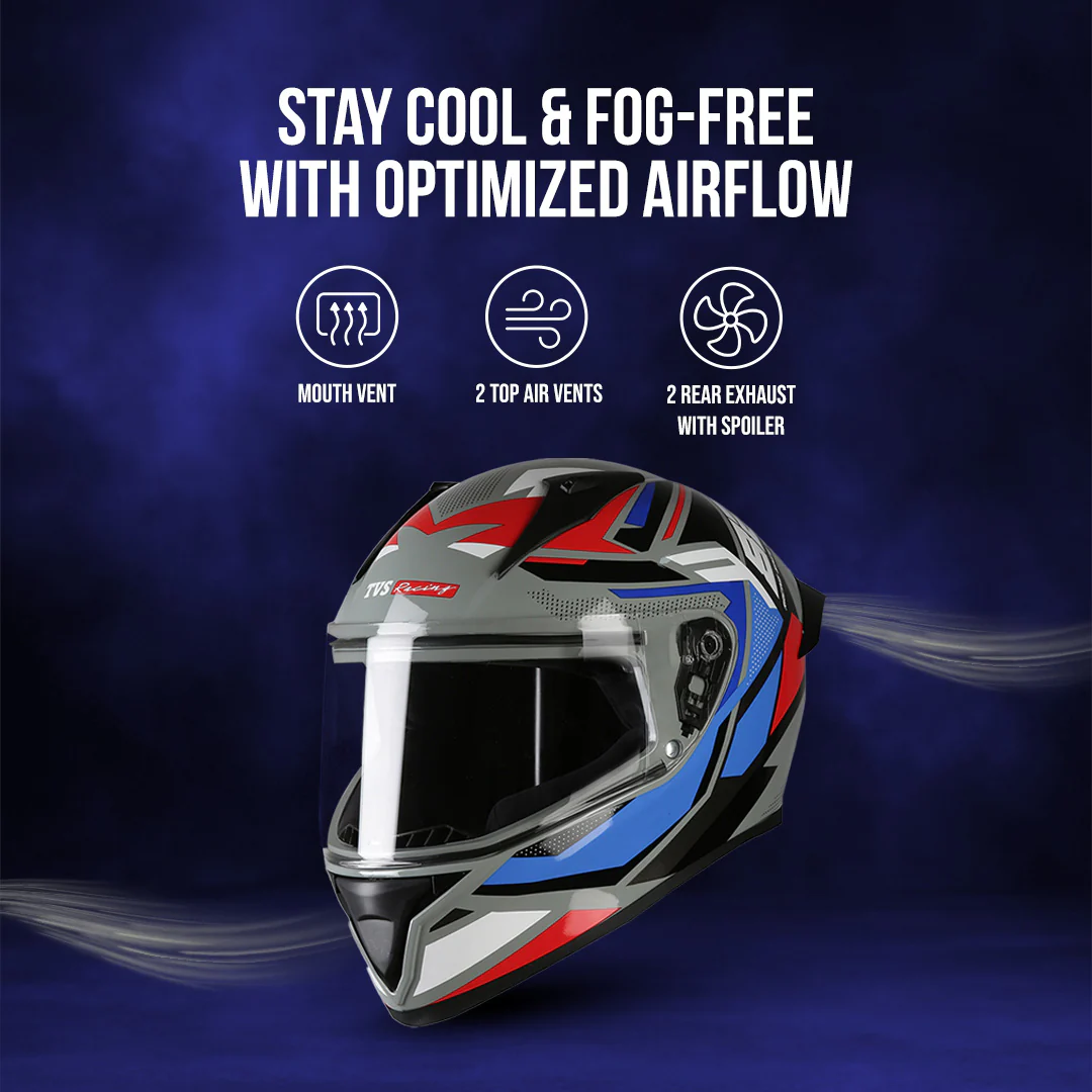 TVS Racing Titan Series Full Face Helmet for Men | Premium Bike Helmets with ABS Shell, UV Paint | Quick Release System | Aerodynamic Design | DOT & ISI Certified - Image 9