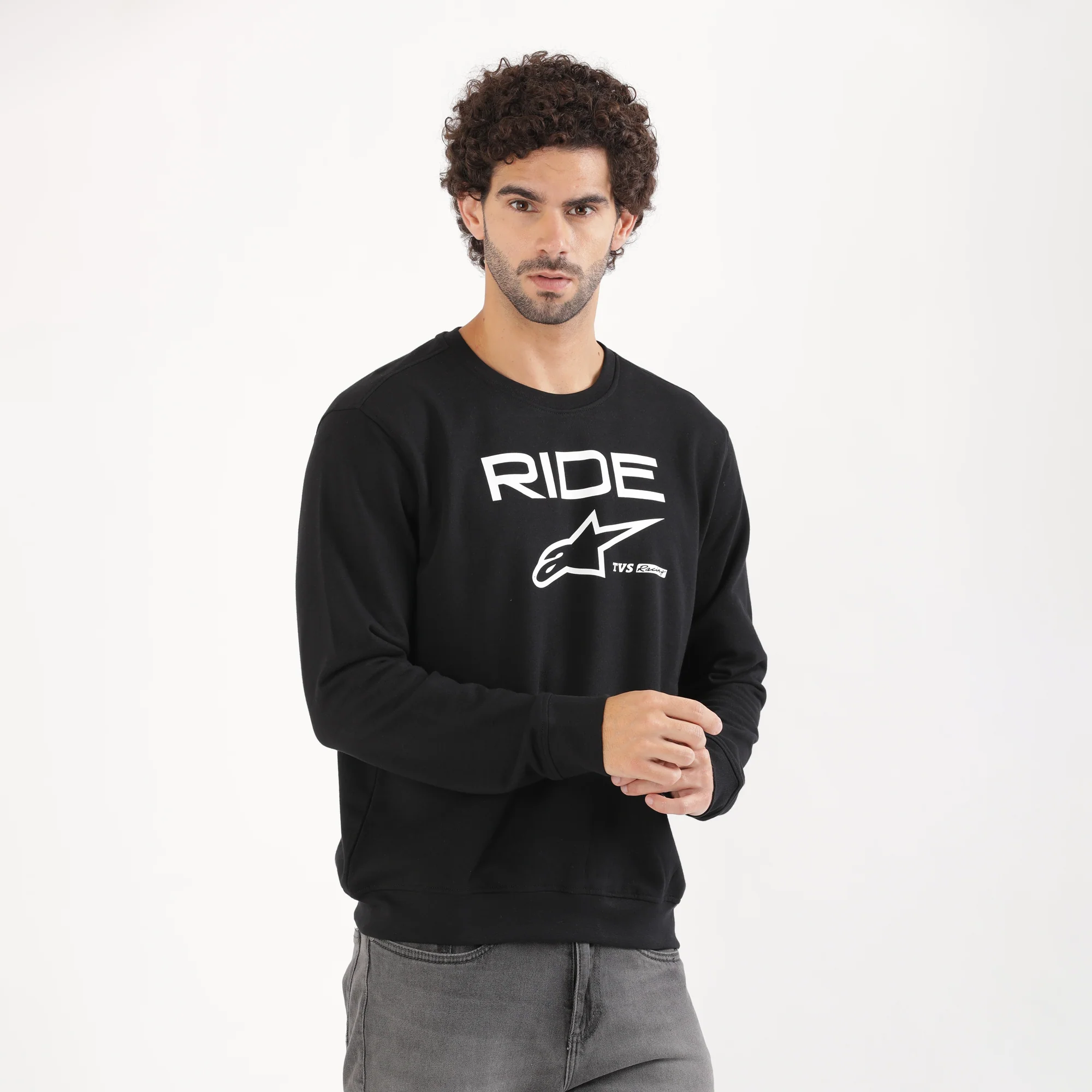 TVS Racing x Alpinestars Crew Neck Pullover Sweatshirt – 100% Cotton French Terry, Ultra-Soft Comfort, Breathable Anti-Odor Fabric, Ribbed Hem & Sleeves for Premium Fit & Style - Image 5