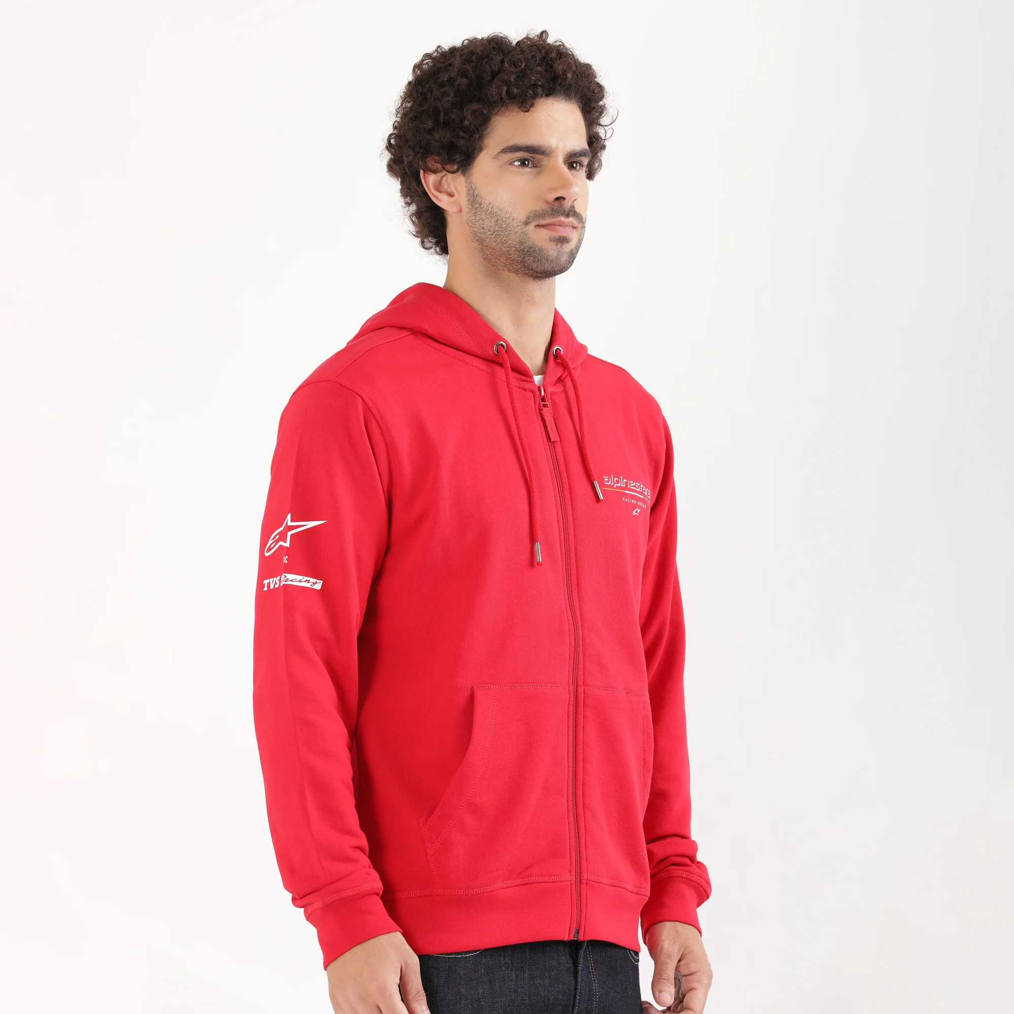 TVS Racing x Alpinestars Hooded Sweatshirt – 100% Cotton French Terry, Ultra-Soft Comfort, Breathable Anti-Odor Fabric, YKK Zipper, Kangaroo Pocket, Ribbed Hem & Stylish Streetwear Look - Image 4